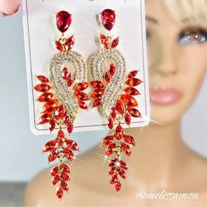 Red Crystal Chandelier Statement Earrings Formal, Bridal, Party, Pageant